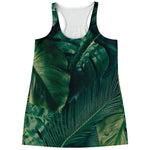 Tropical Green Leaves Print Women's Racerback Tank Top