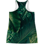 Tropical Green Leaves Print Women's Racerback Tank Top