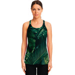 Tropical Green Leaves Print Women's Racerback Tank Top