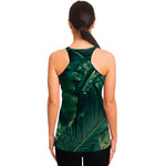 Tropical Green Leaves Print Women's Racerback Tank Top