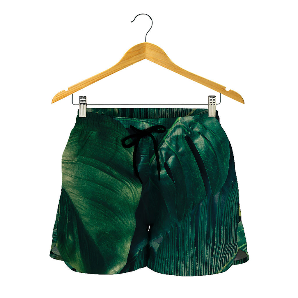 Tropical Green Leaves Print Women's Shorts