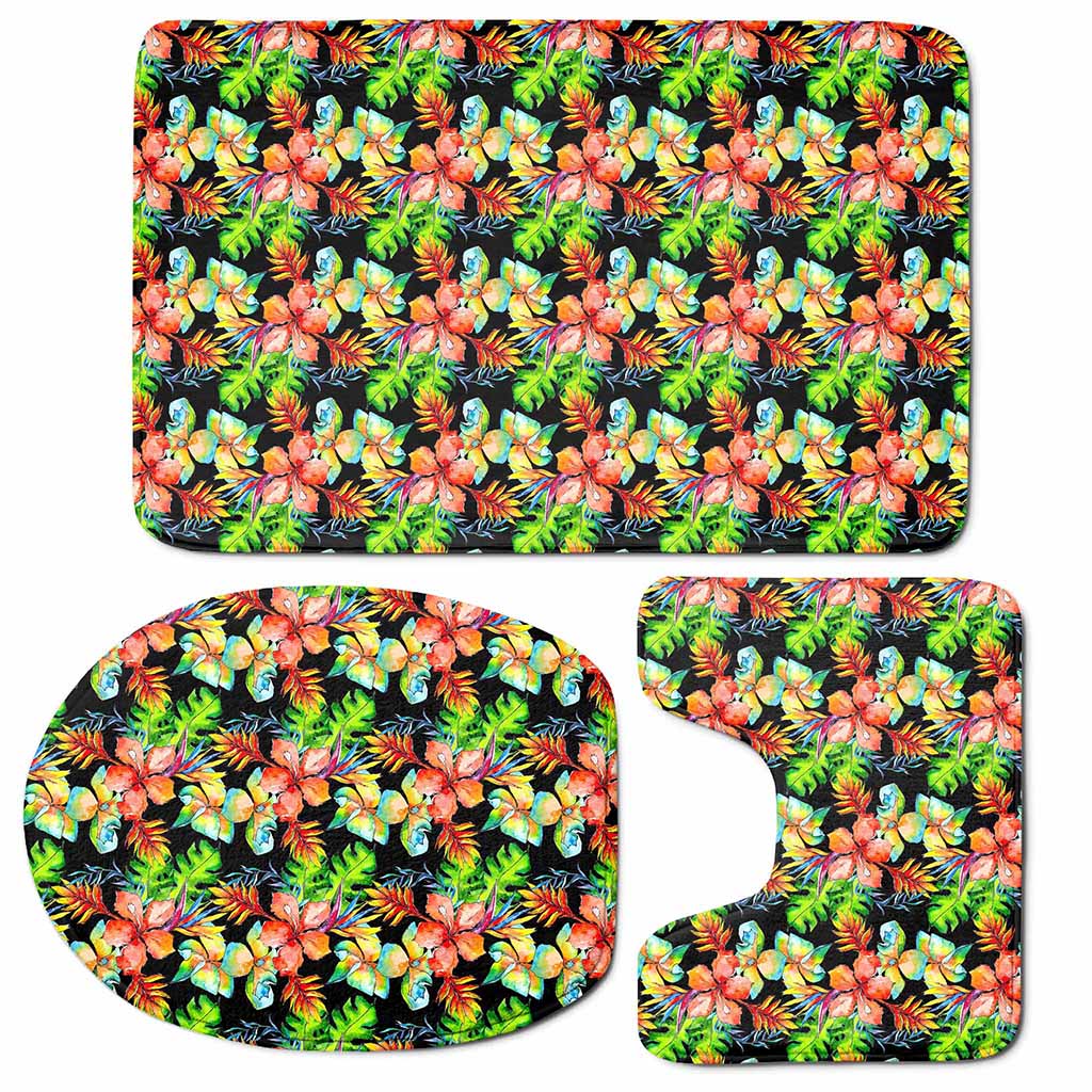 Tropical Hawaii Flowers Pattern Print 3 Piece Bath Mat Set