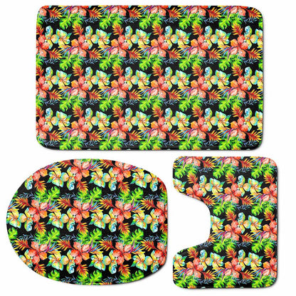 Tropical Hawaii Flowers Pattern Print 3 Piece Bath Mat Set