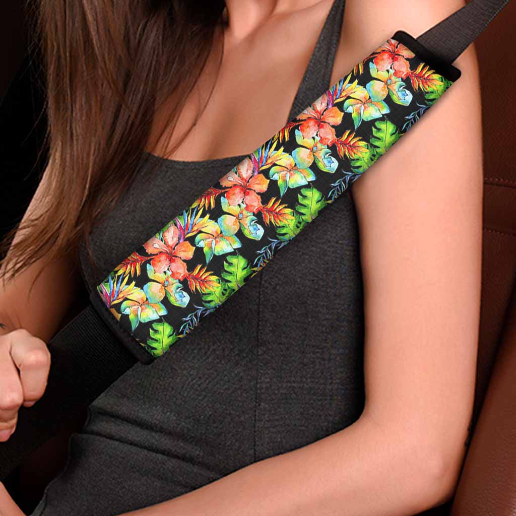 Tropical Hawaii Flowers Pattern Print Car Seat Belt Covers