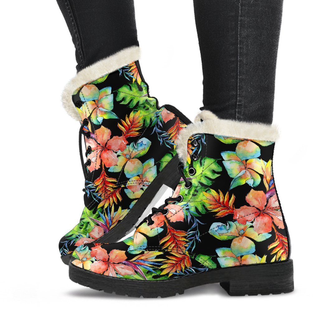 Tropical Hawaii Flowers Pattern Print Comfy Boots GearFrost