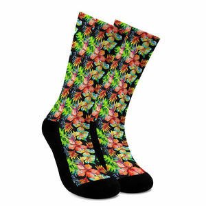 Tropical Hawaii Flowers Pattern Print Crew Socks