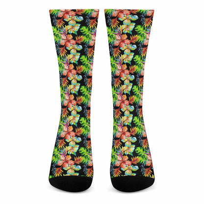 Tropical Hawaii Flowers Pattern Print Crew Socks