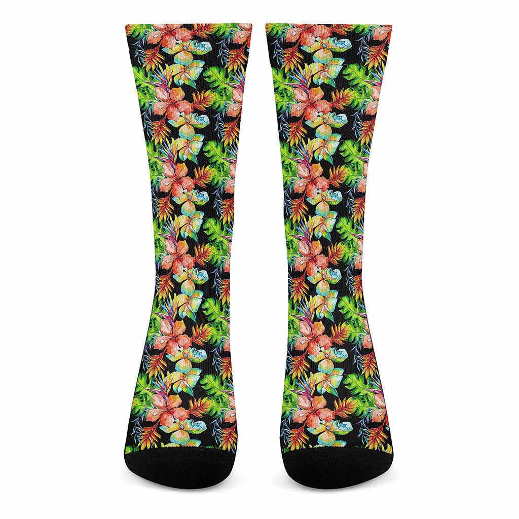 Tropical Hawaii Flowers Pattern Print Crew Socks