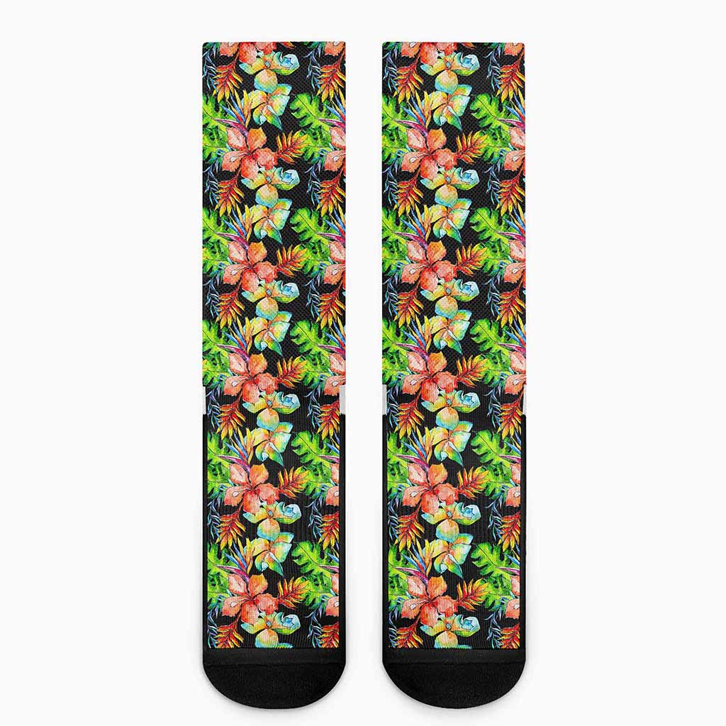 Tropical Hawaii Flowers Pattern Print Crew Socks