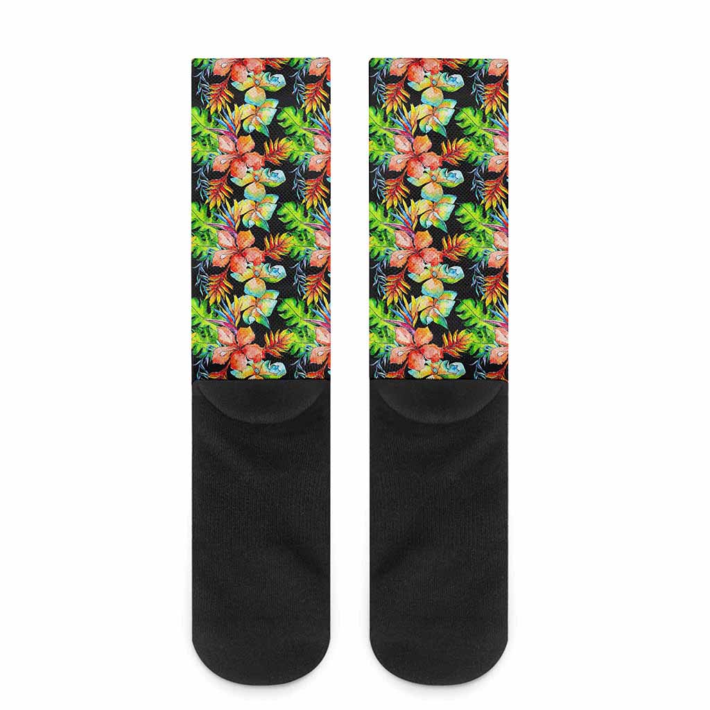Tropical Hawaii Flowers Pattern Print Crew Socks