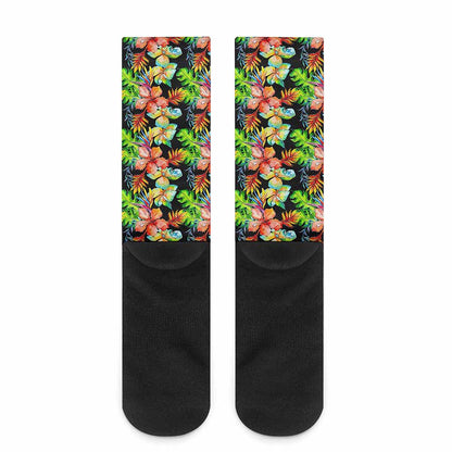 Tropical Hawaii Flowers Pattern Print Crew Socks