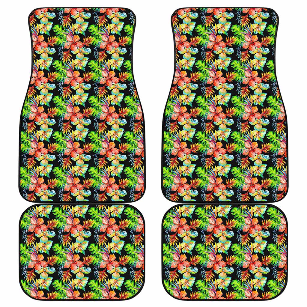 Tropical Hawaii Flowers Pattern Print Front and Back Car Floor Mats