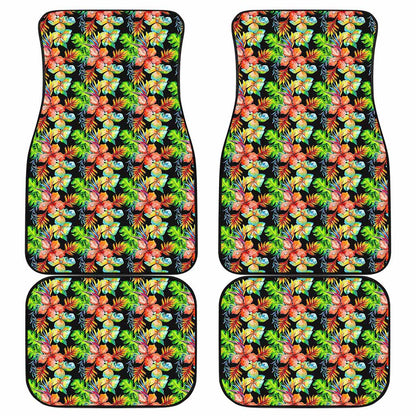 Tropical Hawaii Flowers Pattern Print Front and Back Car Floor Mats