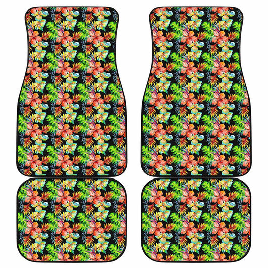 Tropical Hawaii Flowers Pattern Print Front and Back Car Floor Mats