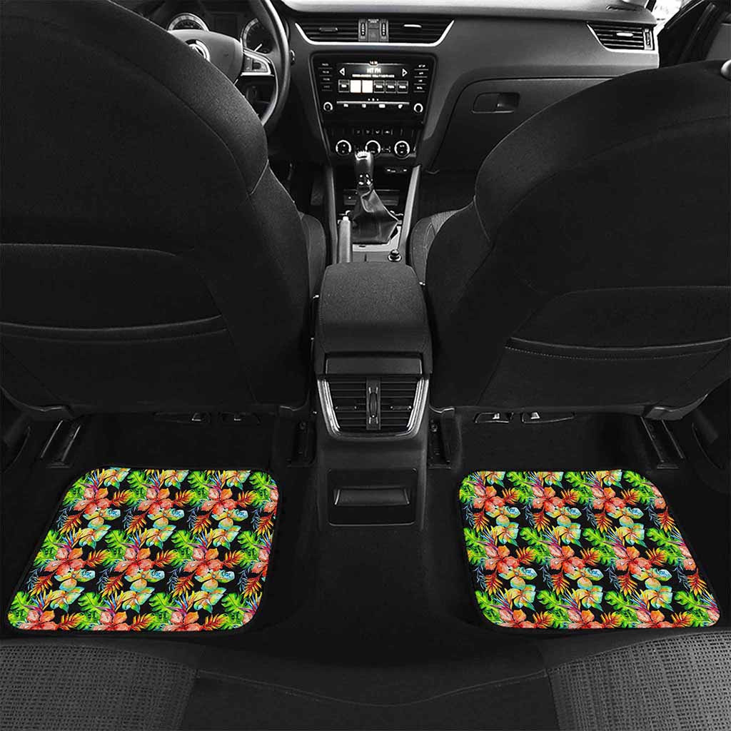 Tropical Hawaii Flowers Pattern Print Front and Back Car Floor Mats