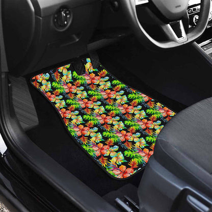 Tropical Hawaii Flowers Pattern Print Front and Back Car Floor Mats