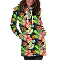 Tropical Hawaii Flowers Pattern Print Pullover Hoodie Dress