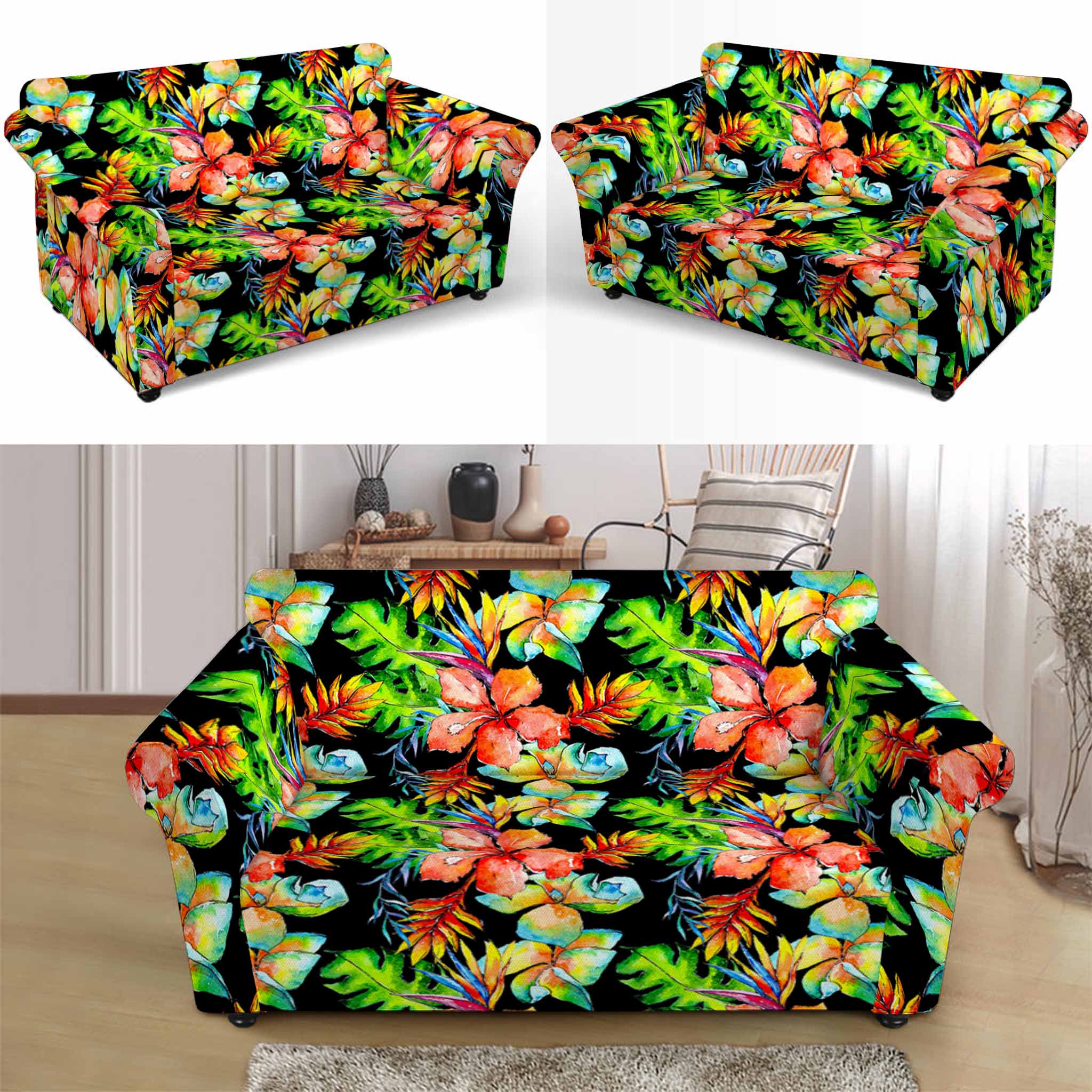 Tropical Hawaii Flowers Pattern Print Loveseat Slipcover