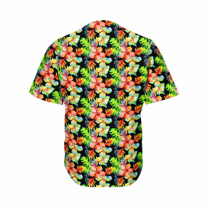 Tropical Hawaii Flowers Pattern Print Men's Baseball Jersey