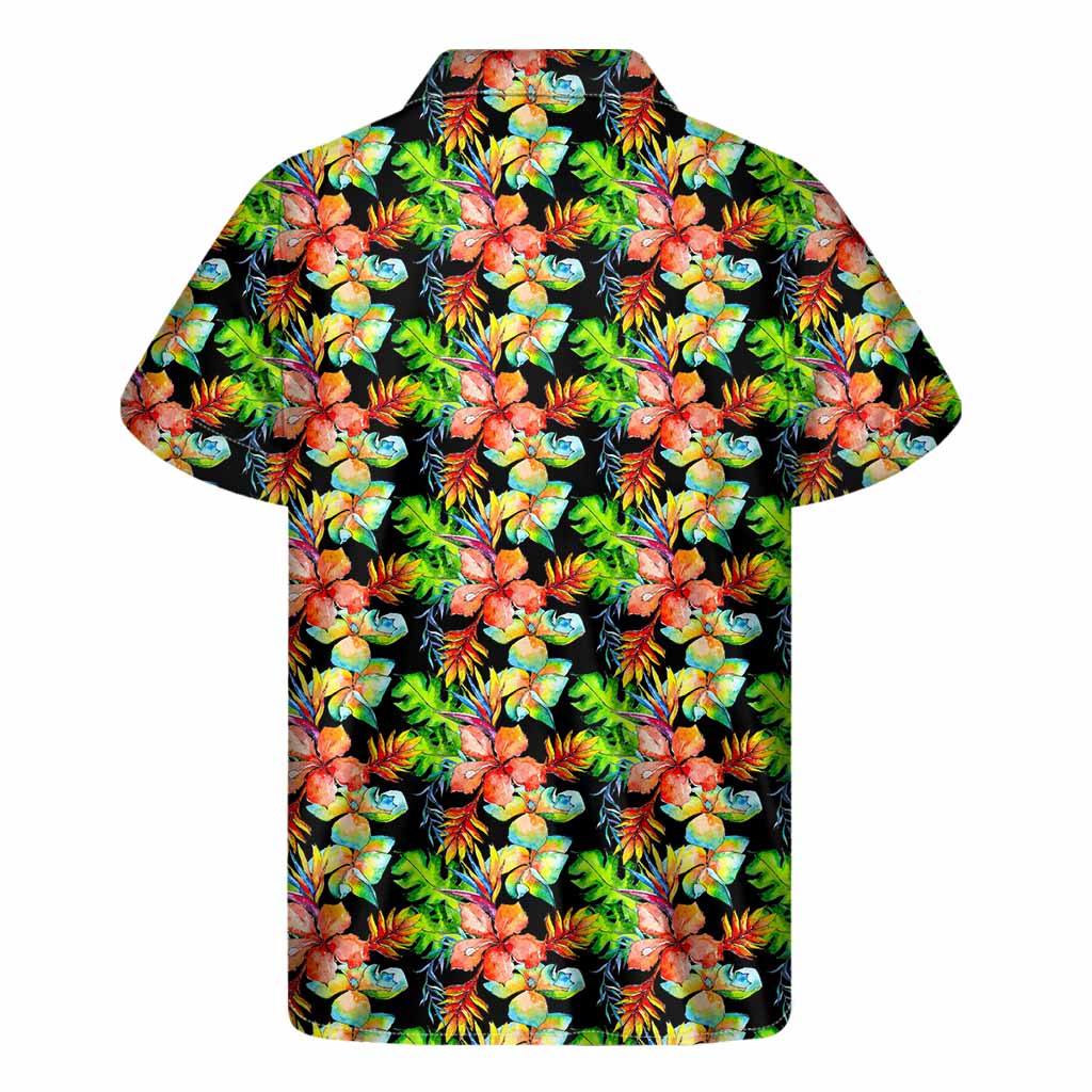 Tropical Hawaii Flowers Pattern Print Men's Short Sleeve Shirt