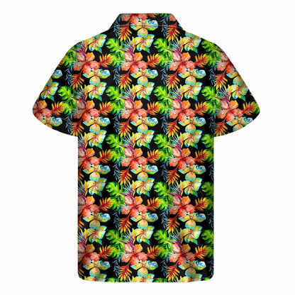 Tropical Hawaii Flowers Pattern Print Men's Short Sleeve Shirt