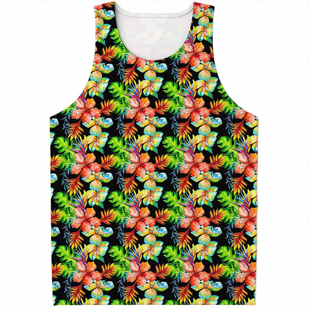 Tropical Hawaii Flowers Pattern Print Men's Tank Top