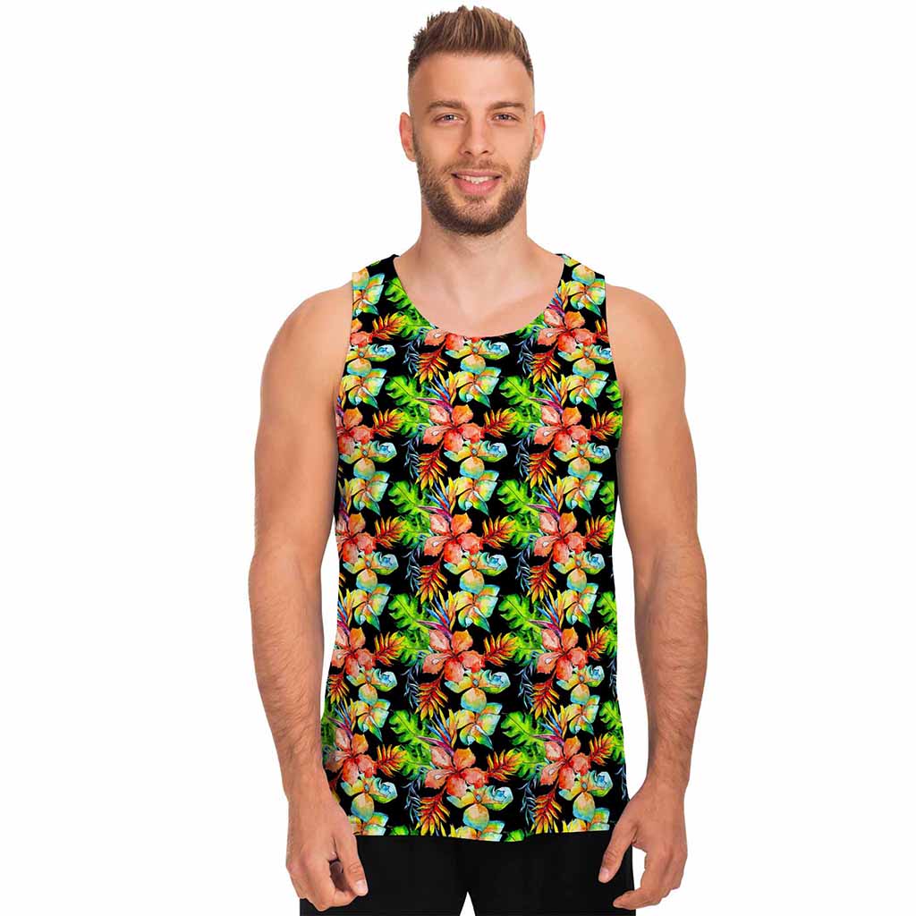 Tropical Hawaii Flowers Pattern Print Men's Tank Top