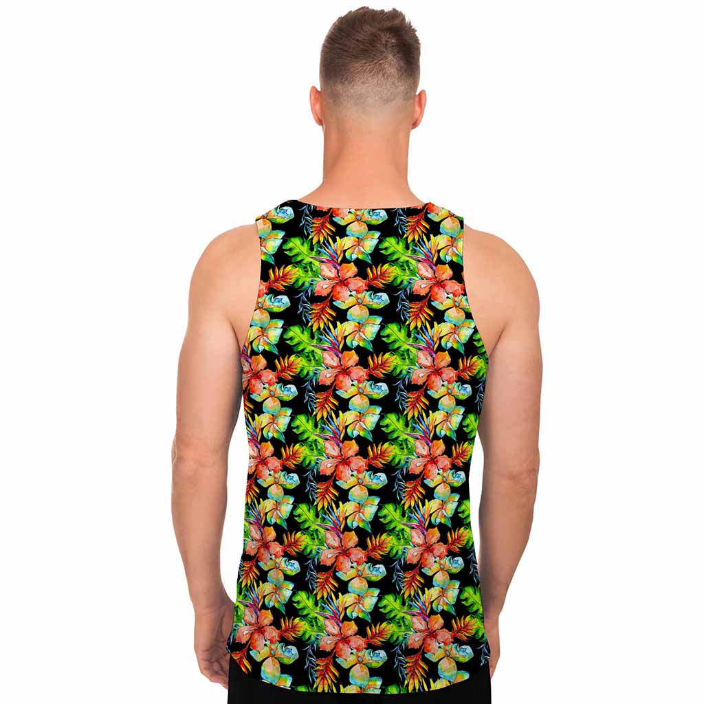 Tropical Hawaii Flowers Pattern Print Men's Tank Top