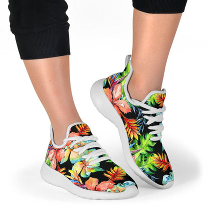 Tropical Hawaii Flowers Pattern Print Mesh Knit Shoes GearFrost