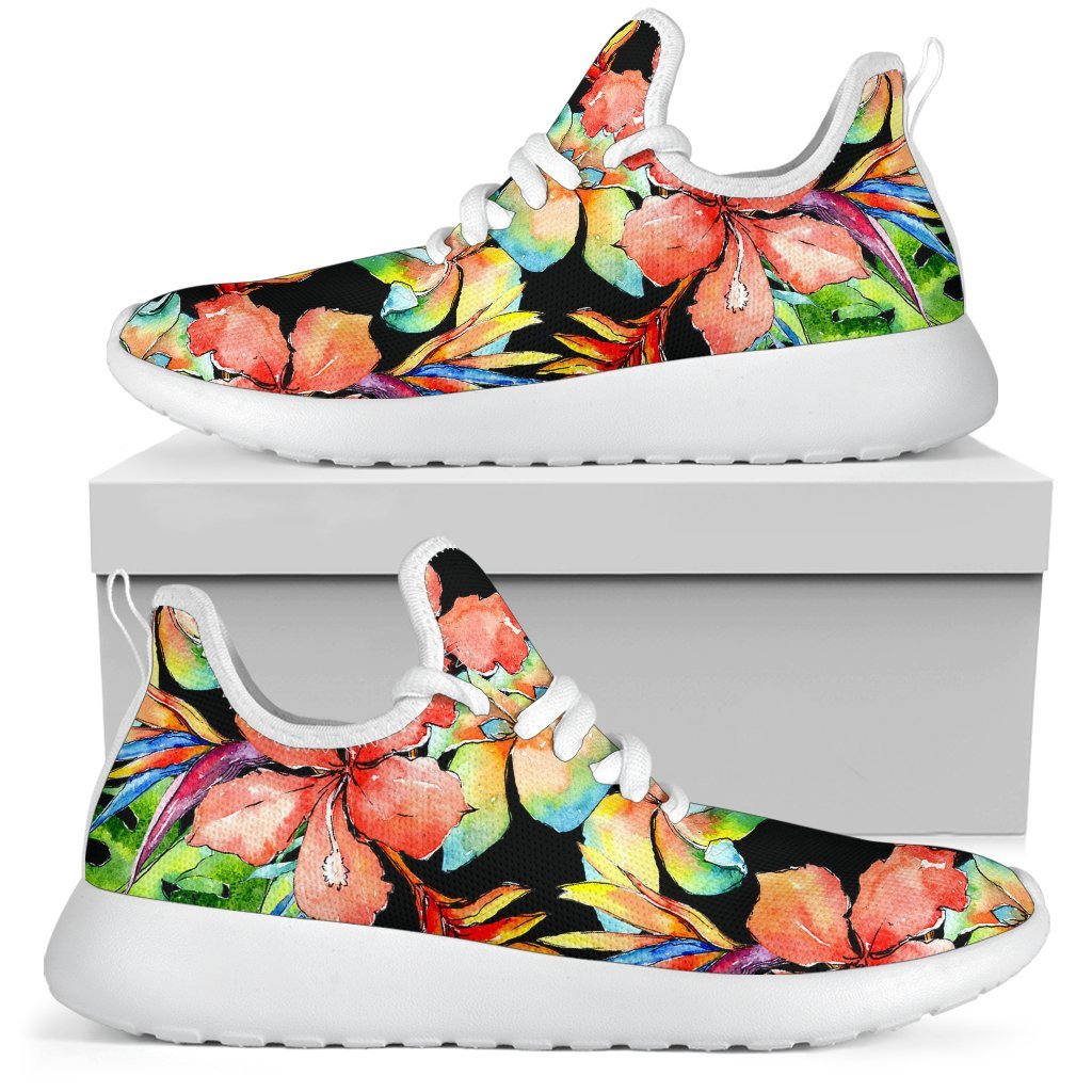 Tropical Hawaii Flowers Pattern Print Mesh Knit Shoes GearFrost
