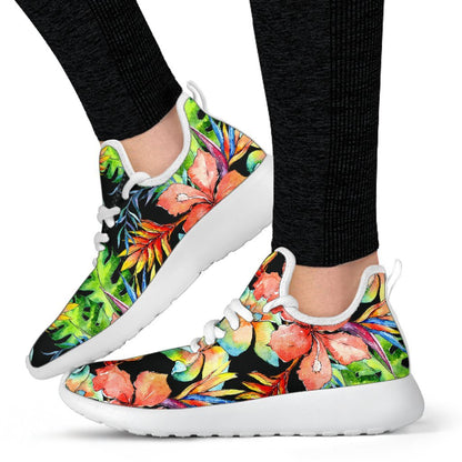 Tropical Hawaii Flowers Pattern Print Mesh Knit Shoes GearFrost