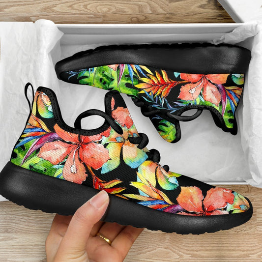 Tropical Hawaii Flowers Pattern Print Mesh Knit Shoes GearFrost