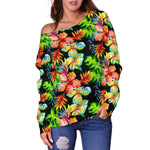 Tropical Hawaii Flowers Pattern Print Off Shoulder Sweatshirt GearFrost