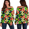 Tropical Hawaii Flowers Pattern Print Off The Shoulder Sweatshirt