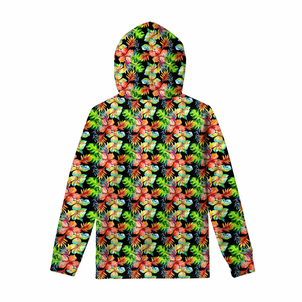 Tropical Hawaii Flowers Pattern Print Pullover Hoodie