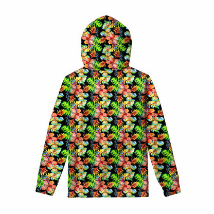 Tropical Hawaii Flowers Pattern Print Pullover Hoodie