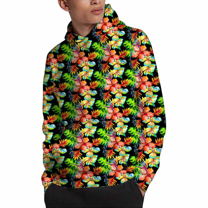 Tropical Hawaii Flowers Pattern Print Pullover Hoodie