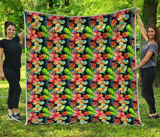 Tropical Hawaii Flowers Pattern Print Quilt