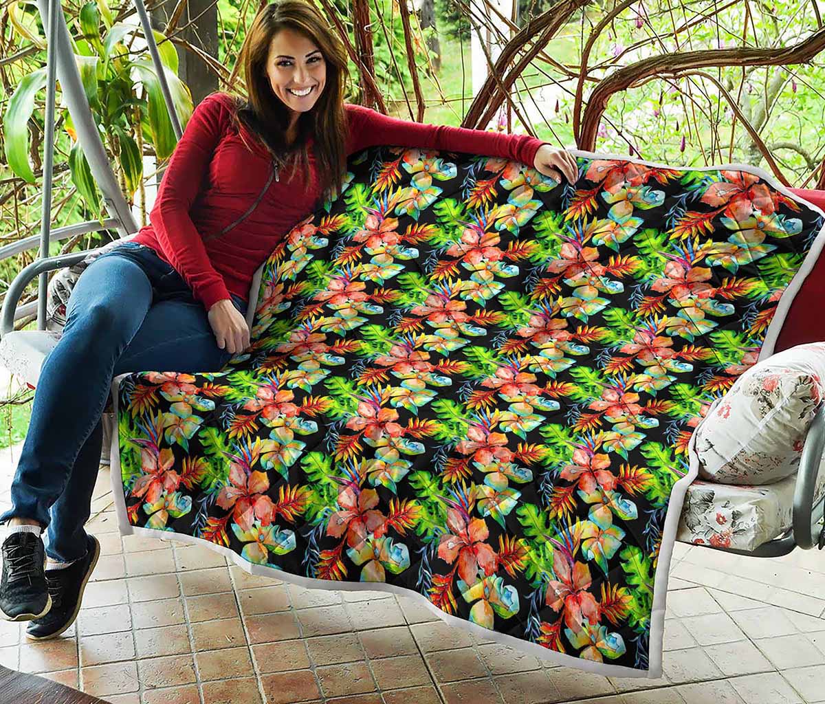 Tropical Hawaii Flowers Pattern Print Quilt