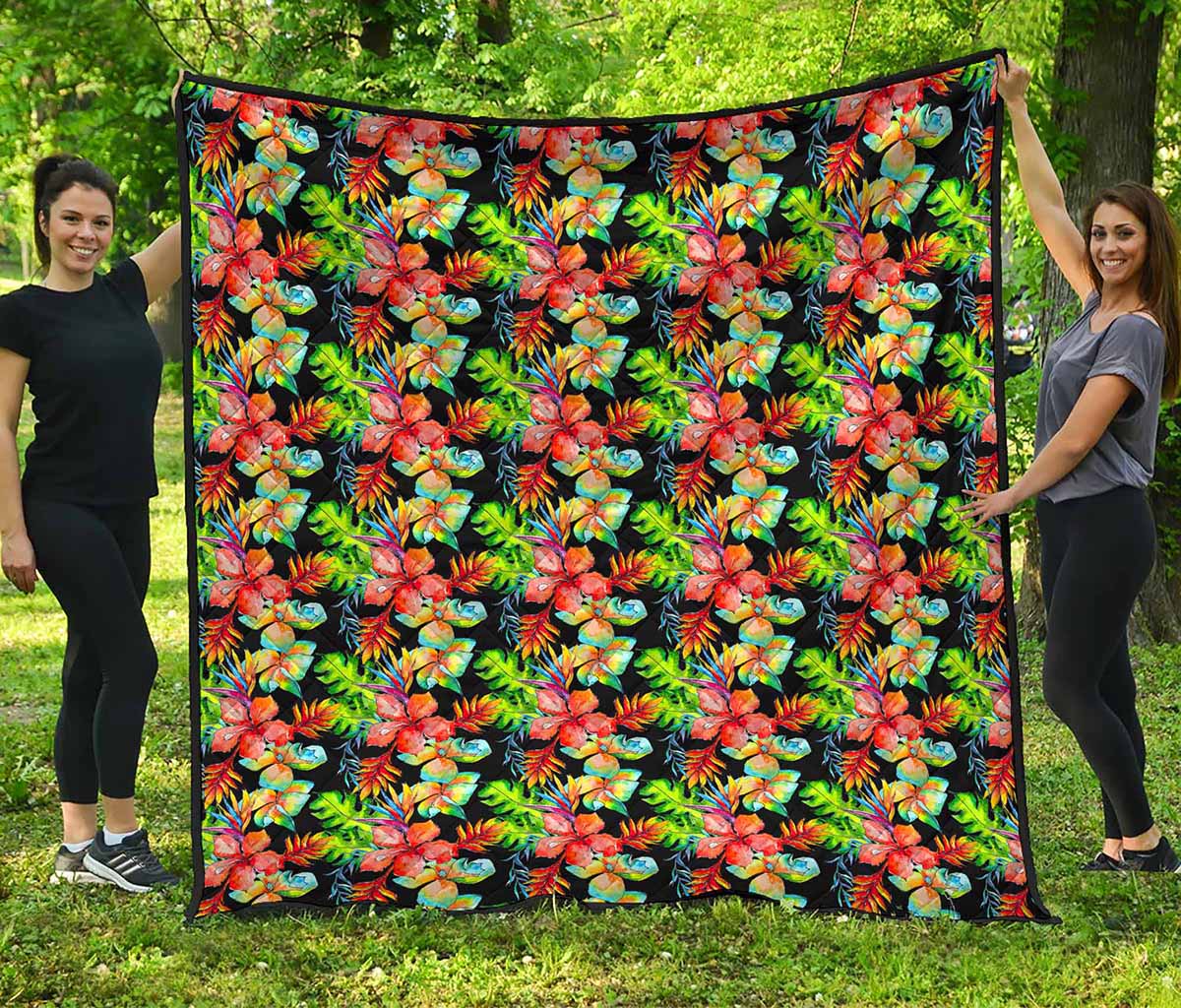 Tropical Hawaii Flowers Pattern Print Quilt