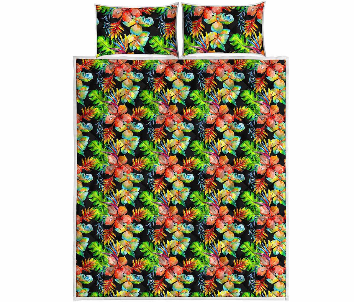 Tropical Hawaii Flowers Pattern Print Quilt Bed Set