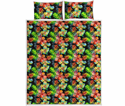 Tropical Hawaii Flowers Pattern Print Quilt Bed Set