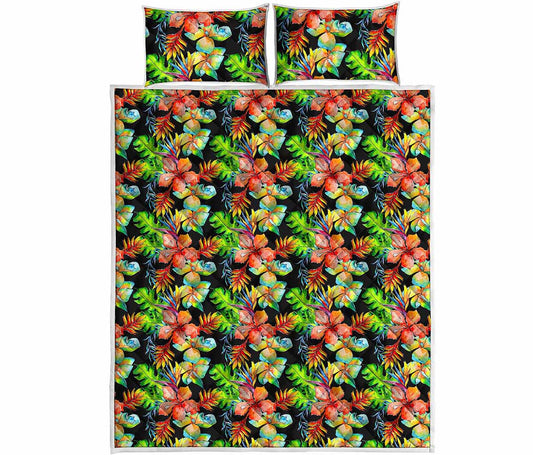 Tropical Hawaii Flowers Pattern Print Quilt Bed Set