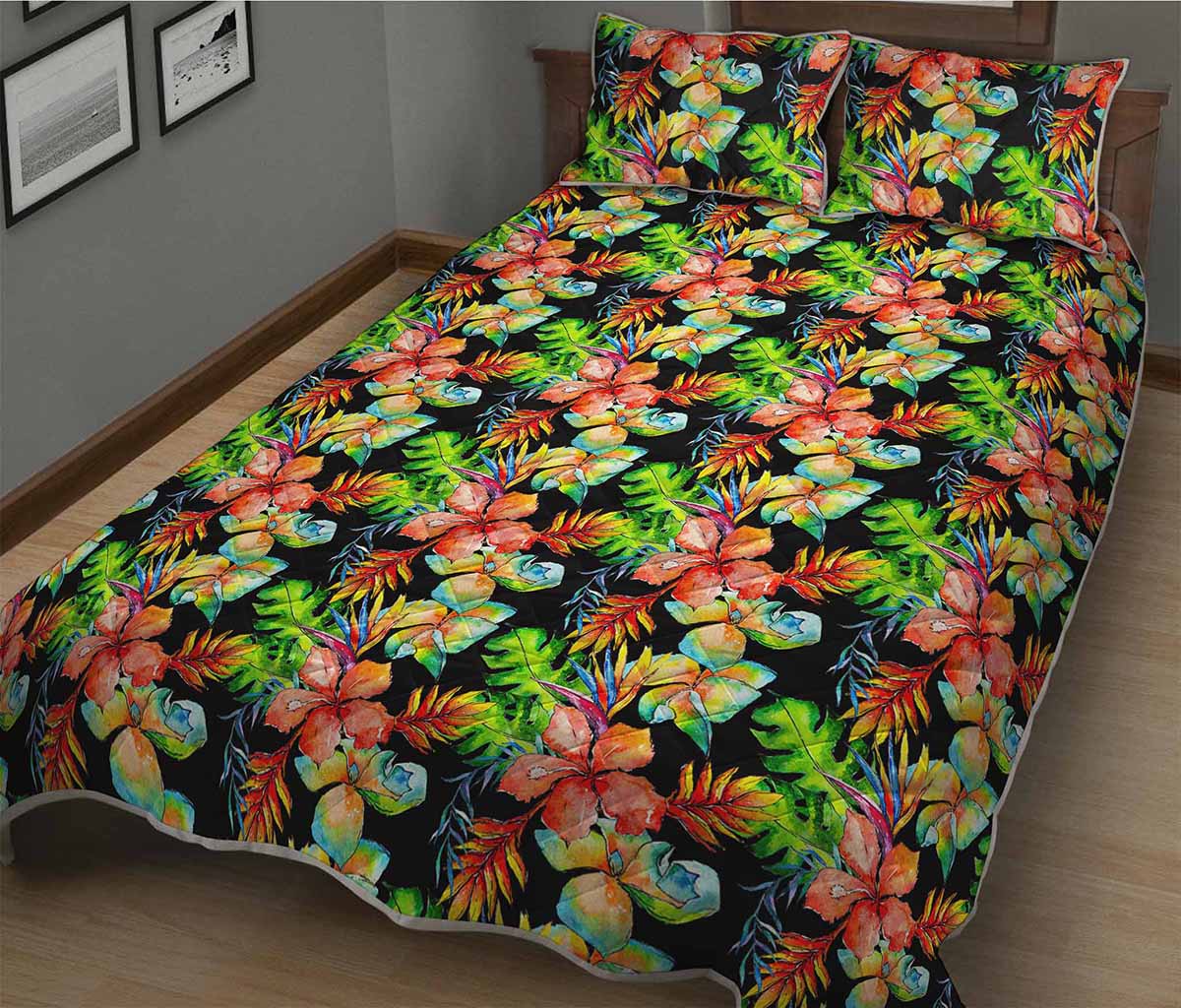 Tropical Hawaii Flowers Pattern Print Quilt Bed Set