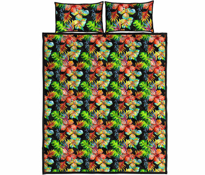 Tropical Hawaii Flowers Pattern Print Quilt Bed Set