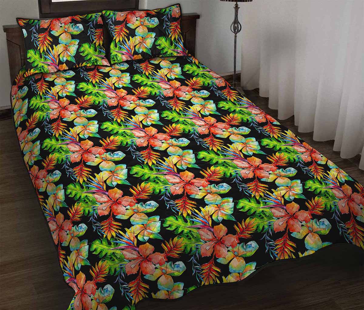 Tropical Hawaii Flowers Pattern Print Quilt Bed Set