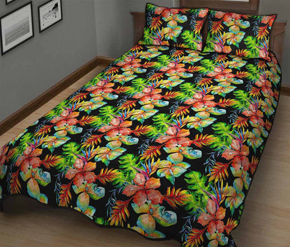 Tropical Hawaii Flowers Pattern Print Quilt Bed Set