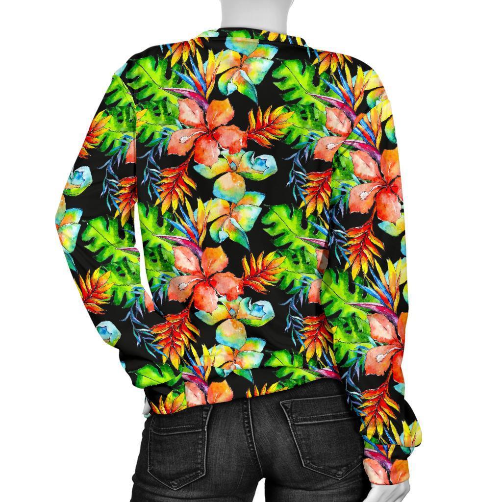 Tropical Hawaii Flowers Pattern Print Women's Crewneck Sweatshirt GearFrost