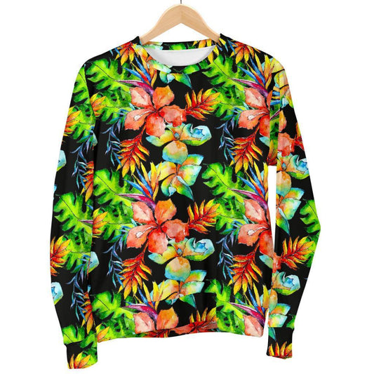 Tropical Hawaii Flowers Pattern Print Women's Crewneck Sweatshirt GearFrost