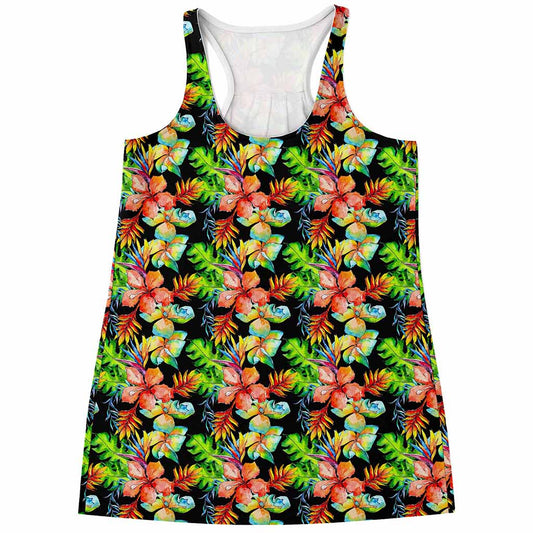 Tropical Hawaii Flowers Pattern Print Women's Racerback Tank Top